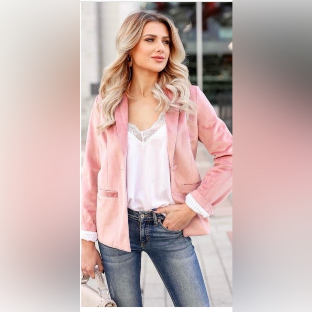 CBRAND Pink Velveteen One Button Blazer